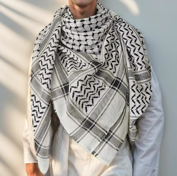 Kuffiyeh Palestinien Traditionnel – Écharpe Noire et Blanche du Moyen-Orient